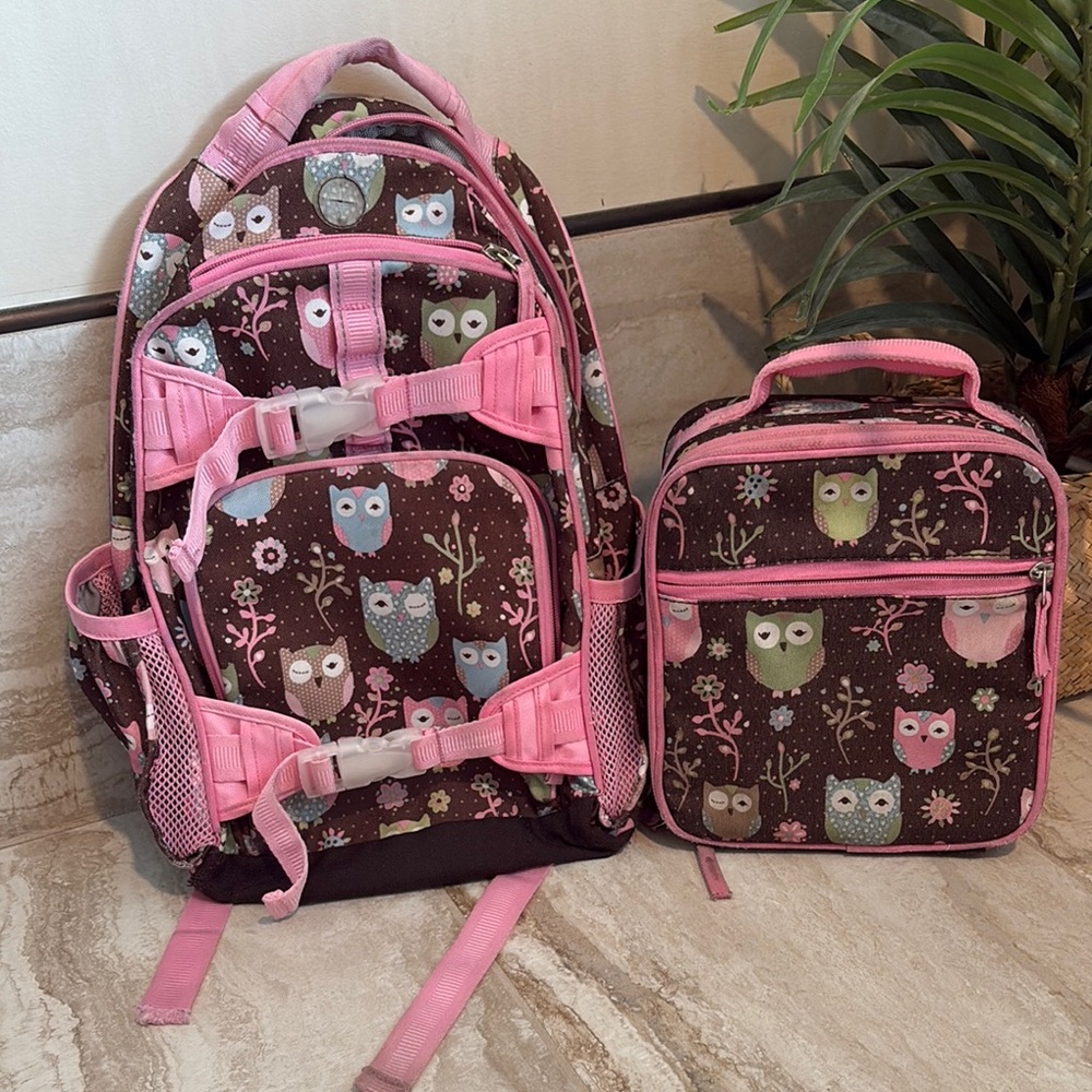 Pottery Barn Kids Pink & Brown Owl Backpack & Lunchbox